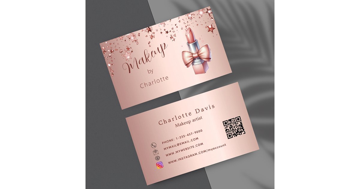 Makeup artist rose gold lipstick QR code Business Card | Zazzle
