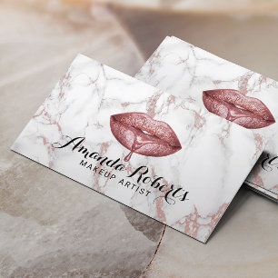 Makeup Artist Rose Gold Marble Glam Lips Salon Business Card