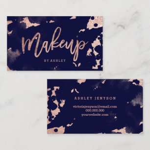 Makeup artist rose gold navy blue watercolor business card