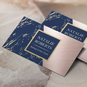 Makeup Artist Rose Gold Navy Marble Hair Salon Business Card