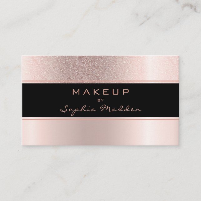 Makeup Artist Rose Gold Ombre Trendy Glitter Business Card (Front)