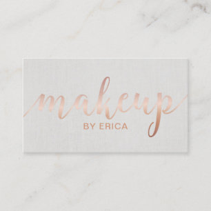 Makeup Artist Rose Gold Script Elegant Linen Business Card