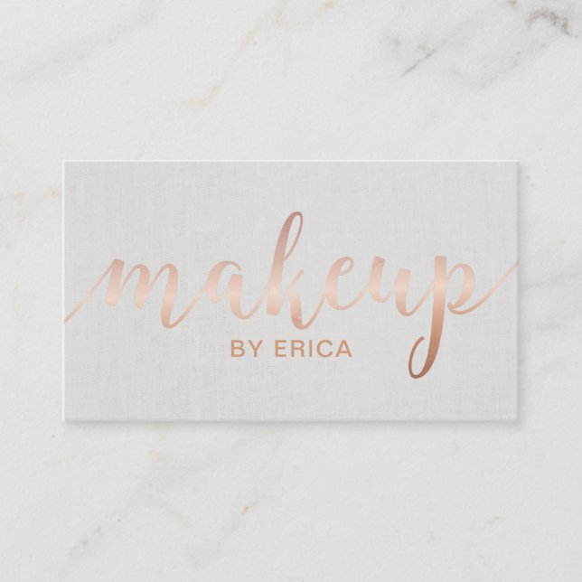 Makeup Artist Rose Gold Script Elegant Linen Business Card (Front)
