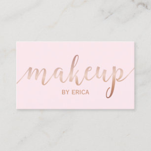 Makeup Artist Rose Gold Script Girly Blush Pink Business Card