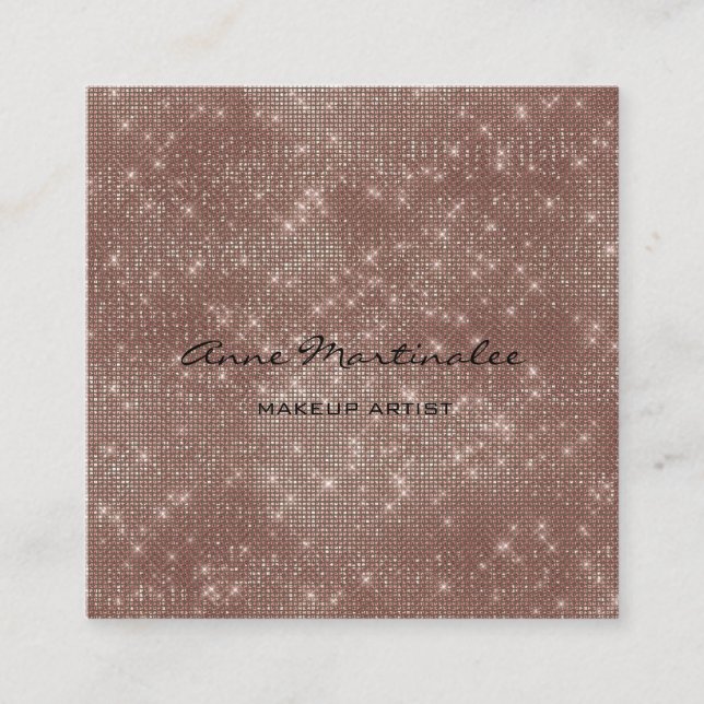 Makeup Artist Rose Gold Sparkle Glitter Glam Square Business Card (Front)