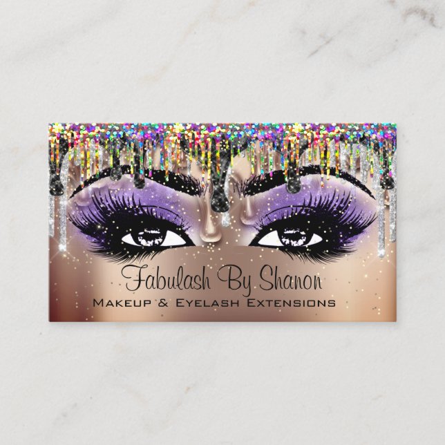 Makeup Artist Rose Lashes Holograph Drips Business Card (Front)