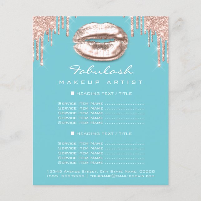 Makeup Artist Salon Blue Glitter Flyer Spark Kiss (Front)