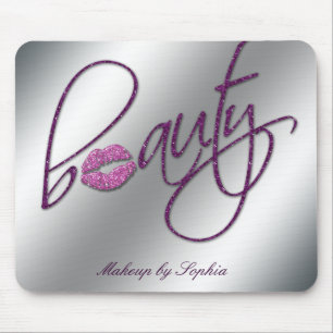 Makeup Artist Salon Cosmetology Pink Lips Glitter Mouse Mat