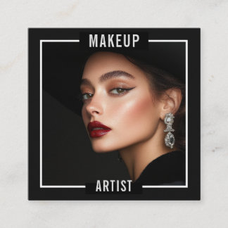 Makeup Artist Salon Elegant Black Luxury Photo Square Business Card