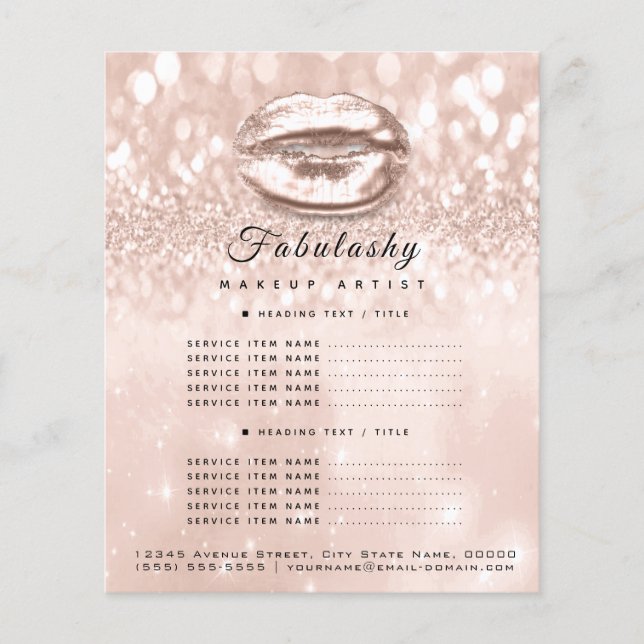 Makeup Artist Salon Glitter Flyer Rose Gold Glam (Front)