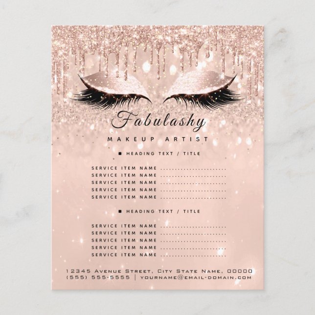 Makeup Artist Salon Glitter Flyer Rose Price List1 (Front)
