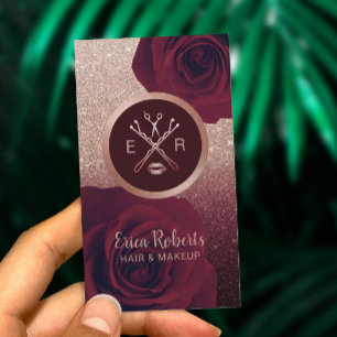 Makeup Artist Salon Modern Floral Rose Gold Ombre Business Card
