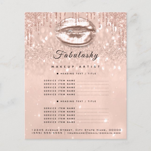 Makeup Artist Salon Pink Glitter Flyer Peach  Kiss (Front)