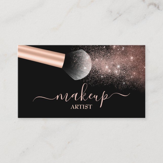  Makeup Artist Salon Rose Gold Glitter Brush Business Card (Front)