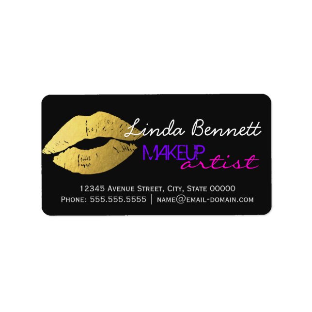 Makeup Artist - Sassy Gold Lips Dark Theme Style Label (Front)