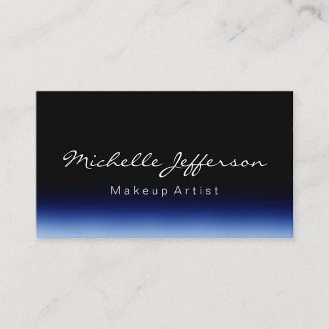 Makeup Artist Script Black Blue Business Card (Front)