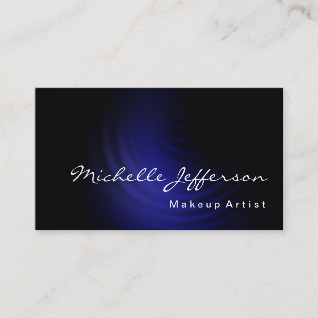 Makeup Artist Script Blue Black Business Card (Front)
