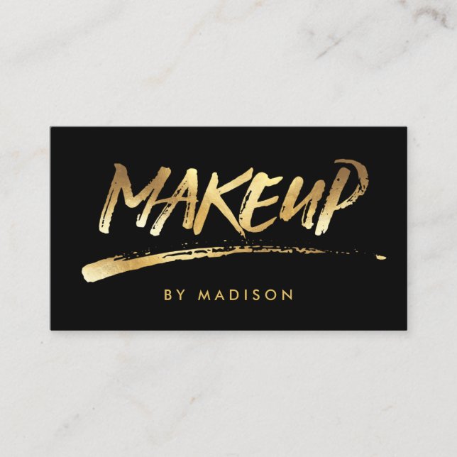 Makeup Artist Script Brush Calligraphy Gold Look Business Card (Front)