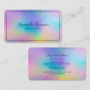 Makeup Artist Script Modern Faux Holographic Business Card