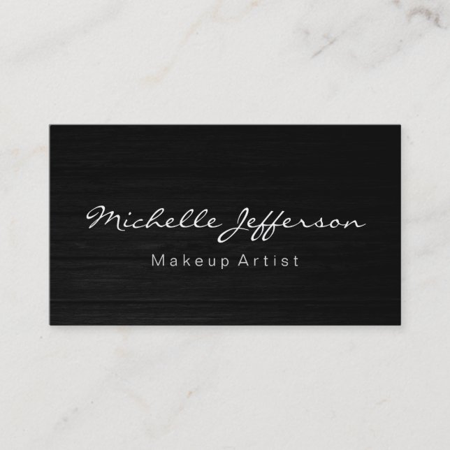 Makeup Artist Script Wood Effect Business Card (Front)