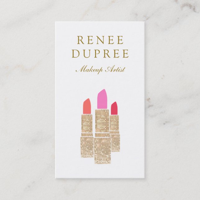 Makeup Artist Sequin Lipstick Logo  Business Card (Front)