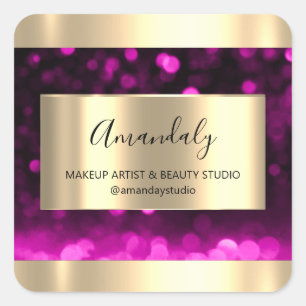 Makeup Artist Shop Framed Gold Favour Thank Pink Square Sticker