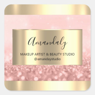 Makeup Artist Shop Framed Gold Favour Thank Rose Square Sticker