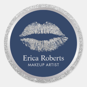 Makeup Artist Silver Glitter Lips Beauty Salon Classic Round Sticker