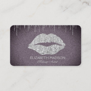 Makeup Artist Silver Glitter Lips with Purple Business Card