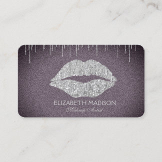 Makeup Artist Silver Glitter Lips with Purple Business Card