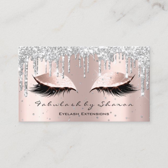 Makeup Artist Silver Rose Lash Confetti Drip Photo Business Card (Front)