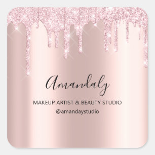 Makeup Artist Spark Glitter Rose Drips  Square Sticker