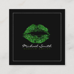 Makeup Artist Stylish Green Glitter Lips Square Business Card