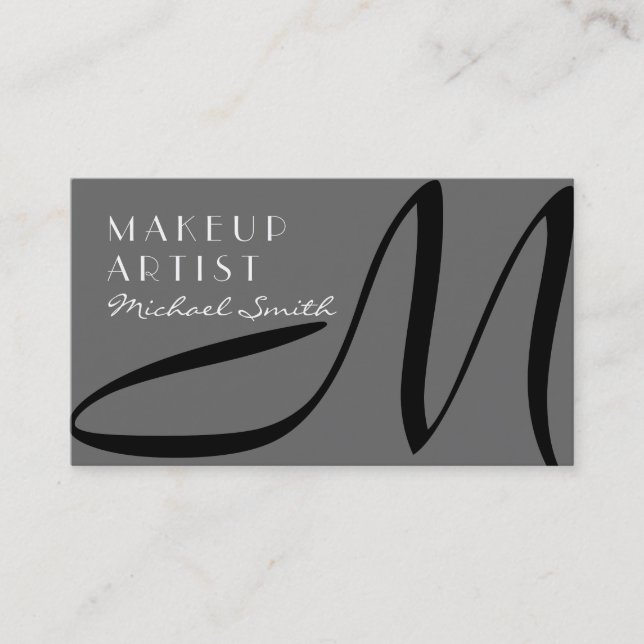Makeup Artist Stylish Monogram Modern Dim Grey Business Card (Front)