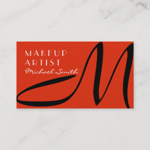 Makeup Artist Stylish Monogram Modern Red Orange Business Card