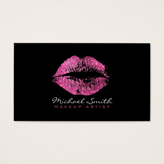 Makeup Artist Stylish Pink Glitter Lips Business Card