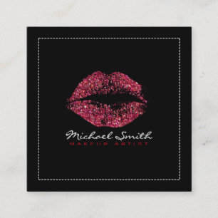 Makeup Artist Stylish Red Glitter Lips Square Business Card
