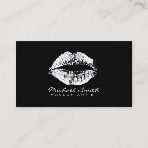 Makeup Artist Stylish White Glitter Lips Business Card