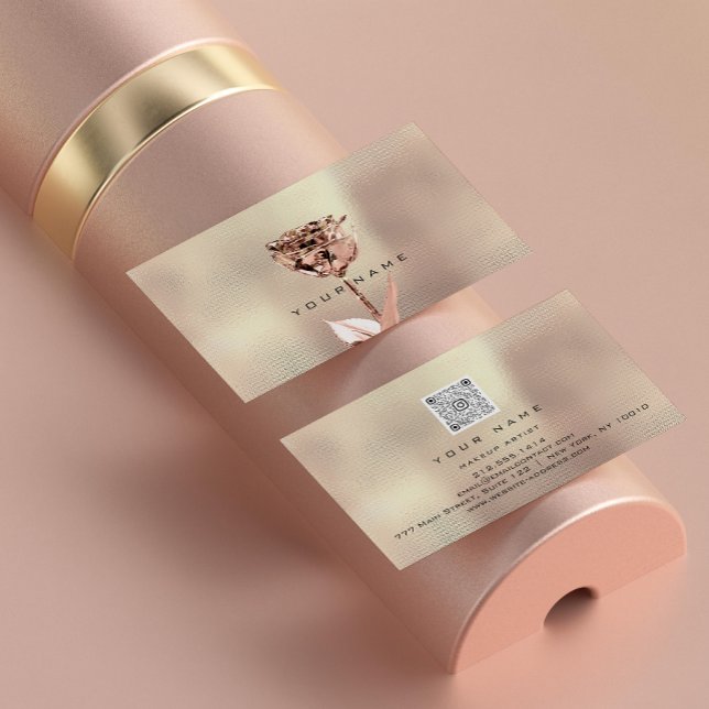 Makeup Artist Stylist Copper Rose Gold Pink QRCODE Business Card (Creator Uploaded)