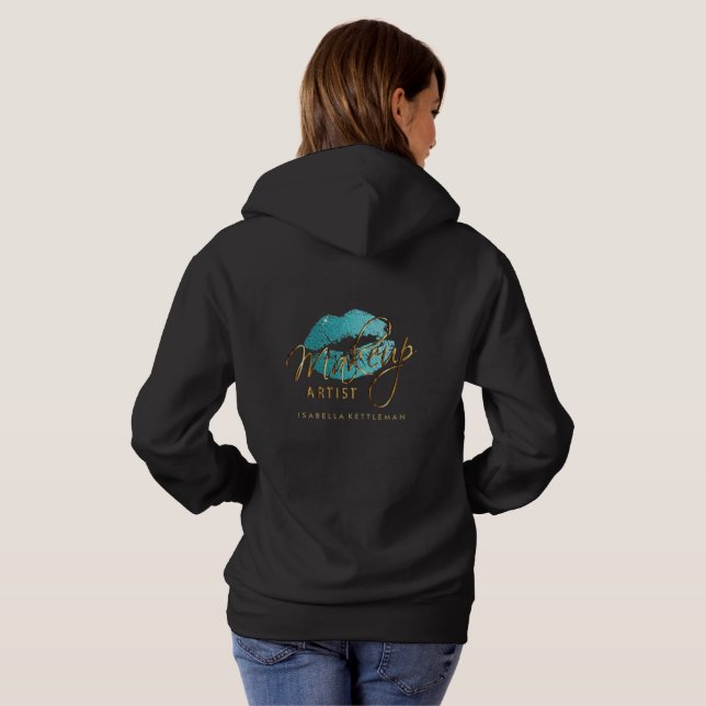 Makeup Artist Teal Glitter Lips Hoodie (Back Full)