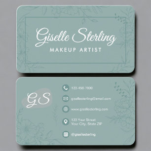 Makeup Artist Teal Green Floral Business Card