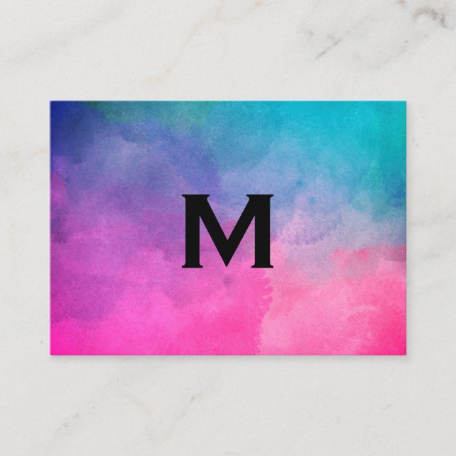 Makeup Artist Texture Watercolor Monogram Business Card (Front)