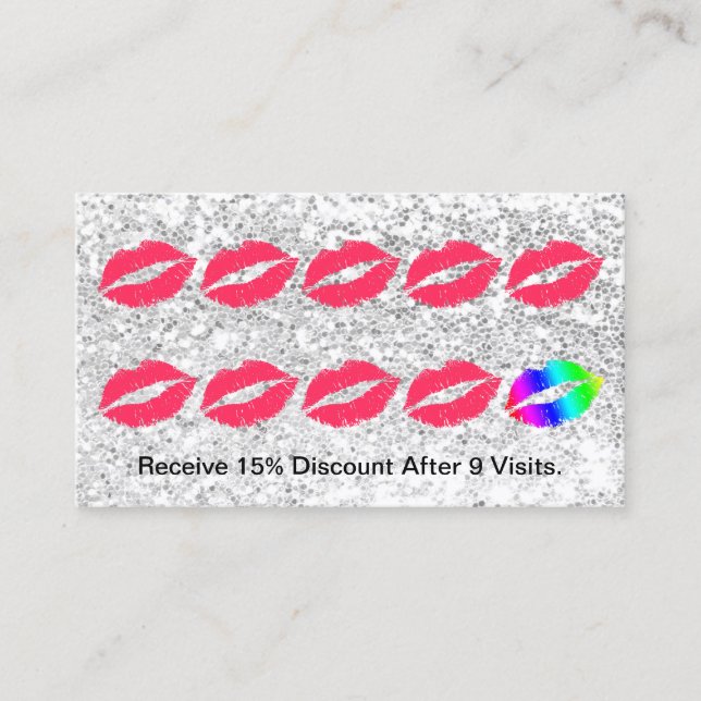 Makeup Artist Trendy Silver Sequins Loyalty Punch Card (Front)