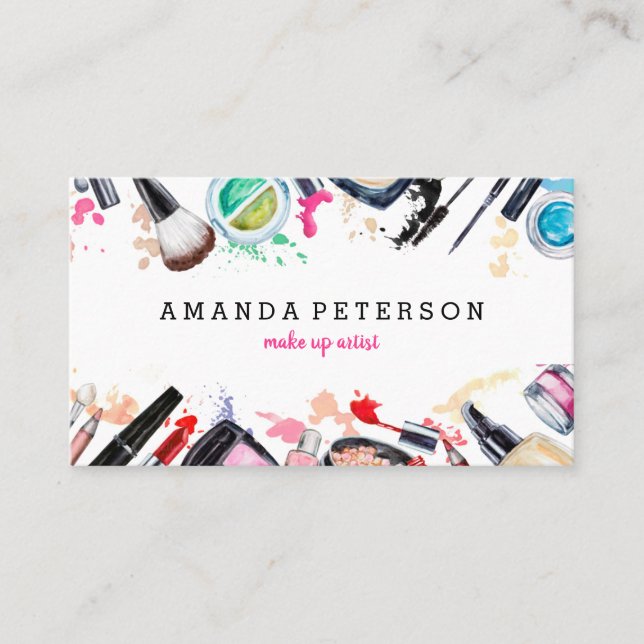 Makeup artist trendy watercolor modern salon business card (Front)
