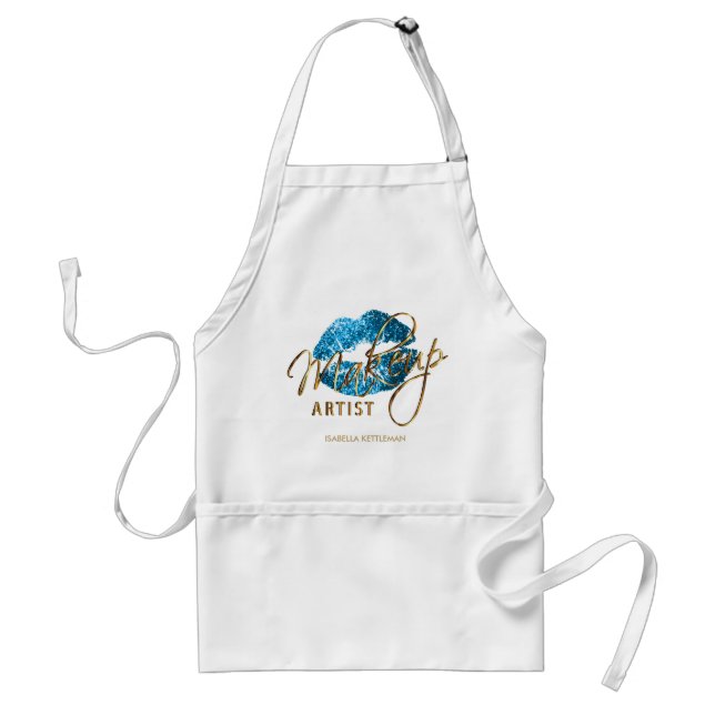 Makeup Artist 💄- Turquoise Blue Glitter Lips Standard Apron (Front)