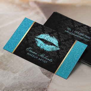 Makeup Artist Turquoise Glitter Lips Modern Salon Business Card