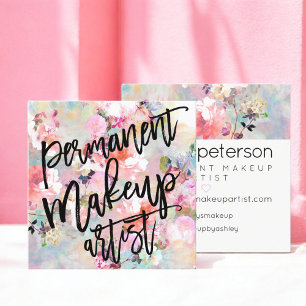 Makeup artist typography modern floral watercolor square business card