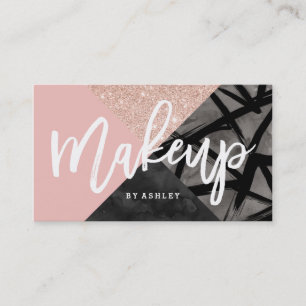 Makeup artist typography rose gold colour block business card