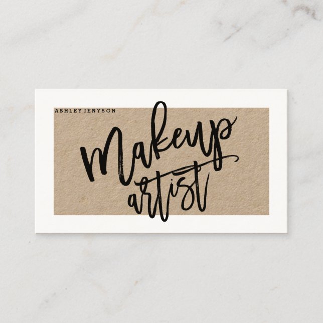 Makeup artist typography rustic brown kraft business card (Front)
