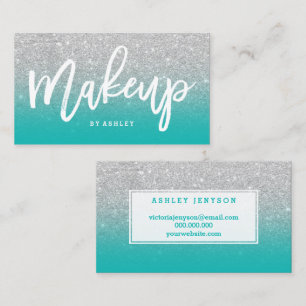 Makeup artist typography silver glitter turquoise business card